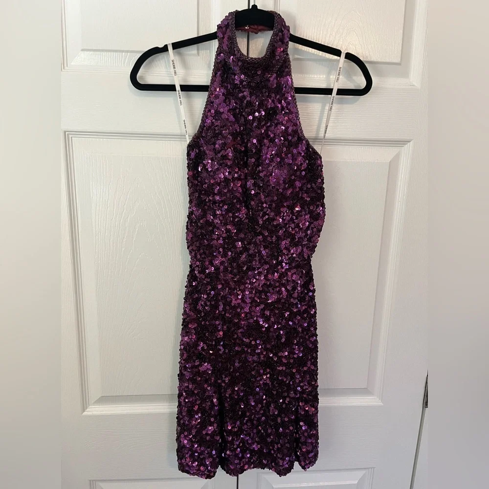 NWT Sherri Hill Purple Sequin Halter Dress Size 2 - Picture 3 of 13